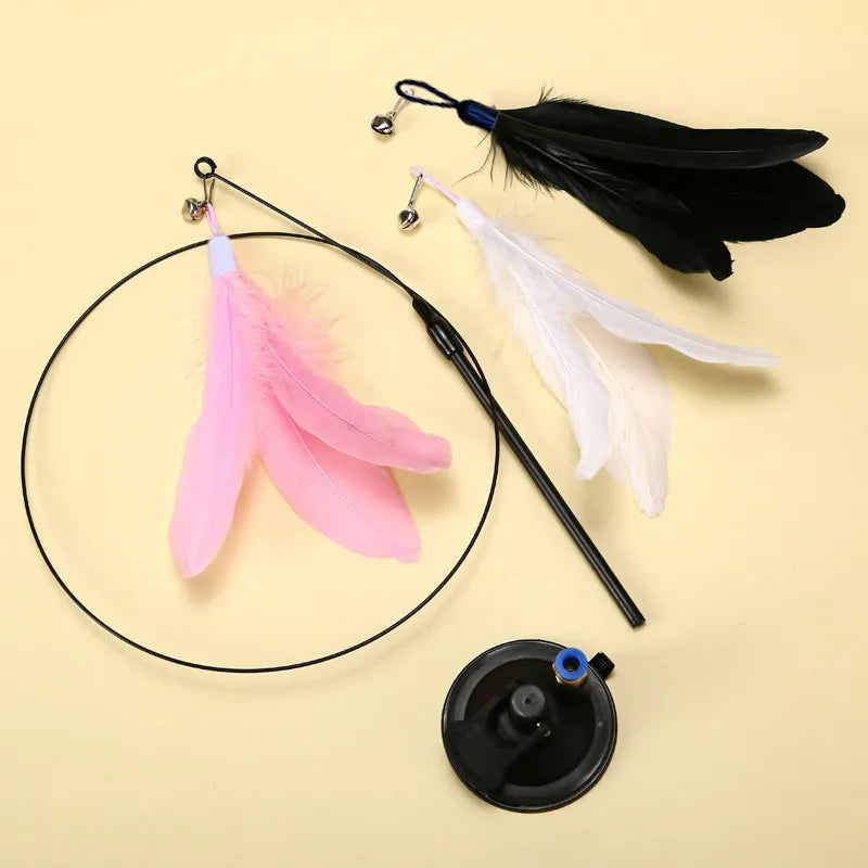 Feather Teasing Cat Toy – Hands-Free Fun with Strong Suction Base