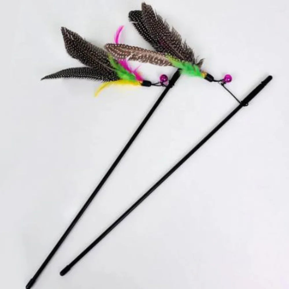 Interactive Cat Feather Wand Toy with Bell & Refills