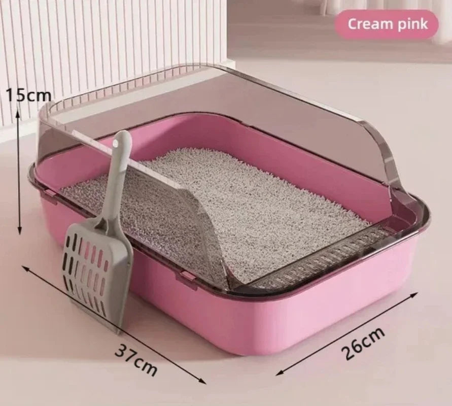 Semi-Enclosed Cat Litter Box  Splashproof, Easy-Clean