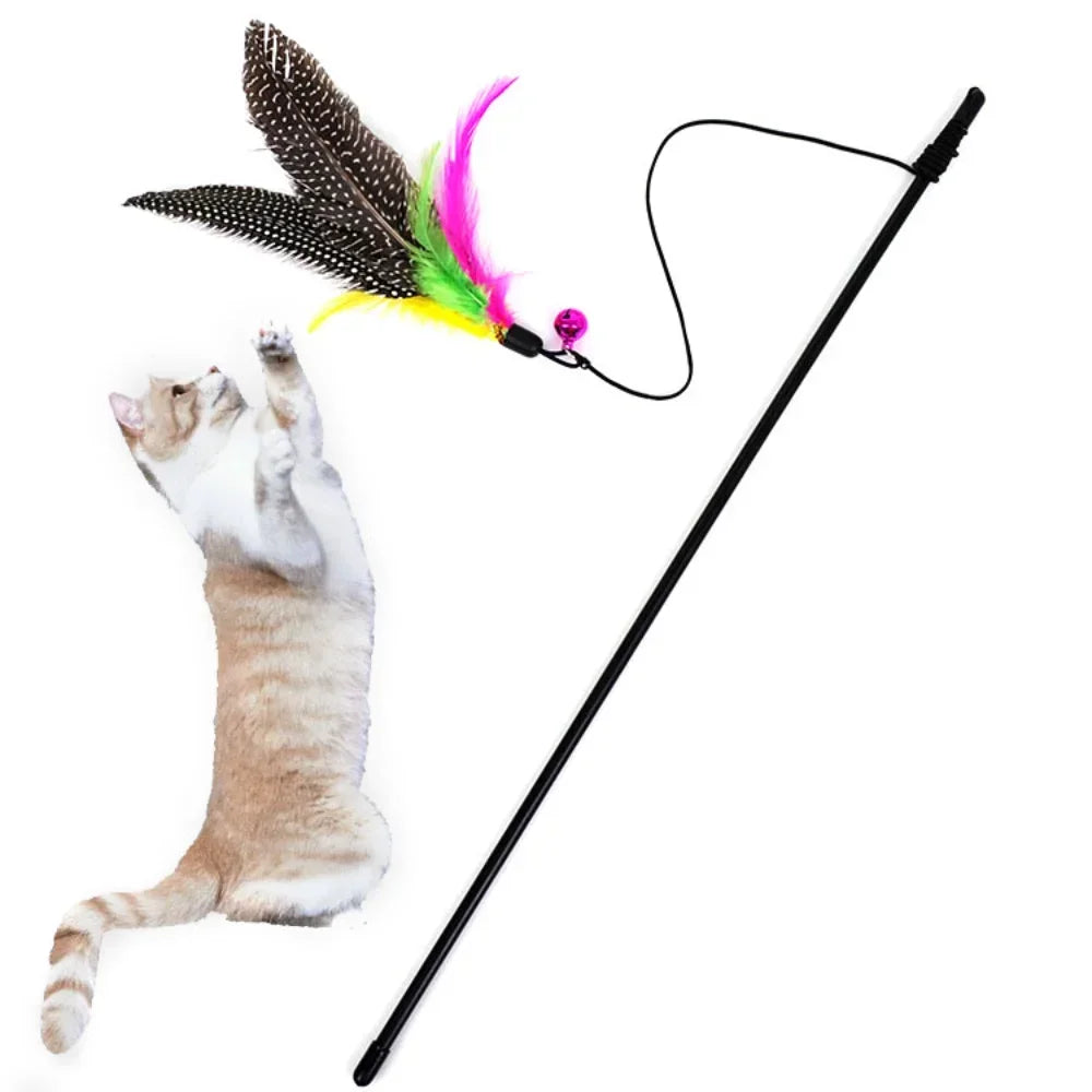Interactive Cat Feather Wand Toy with Bell & Refills