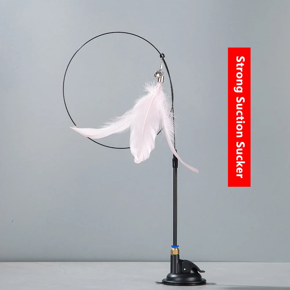 Feather Teasing Cat Toy – Hands-Free Fun with Strong Suction Base