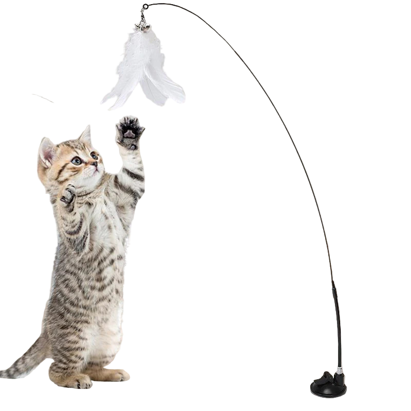Feather Teasing Cat Toy – Hands-Free Fun with Strong Suction Base