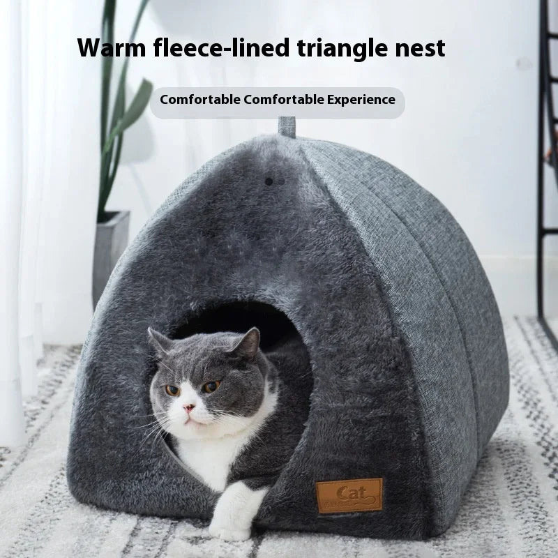 Cozy Triangle Cat Nest – Warm, Comfy & Secure Hideaway