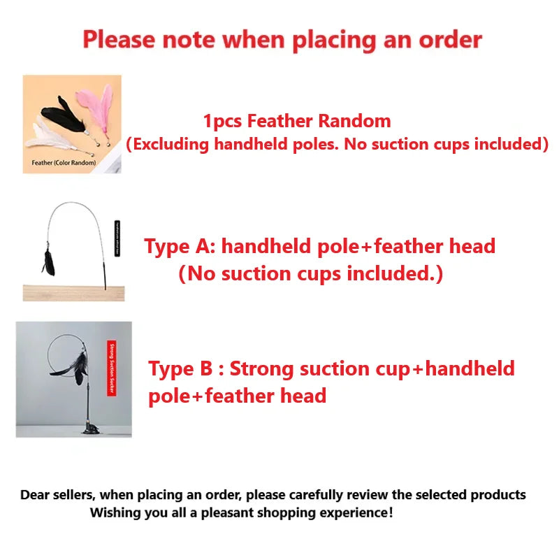 Feather Teasing Cat Toy – Hands-Free Fun with Strong Suction Base