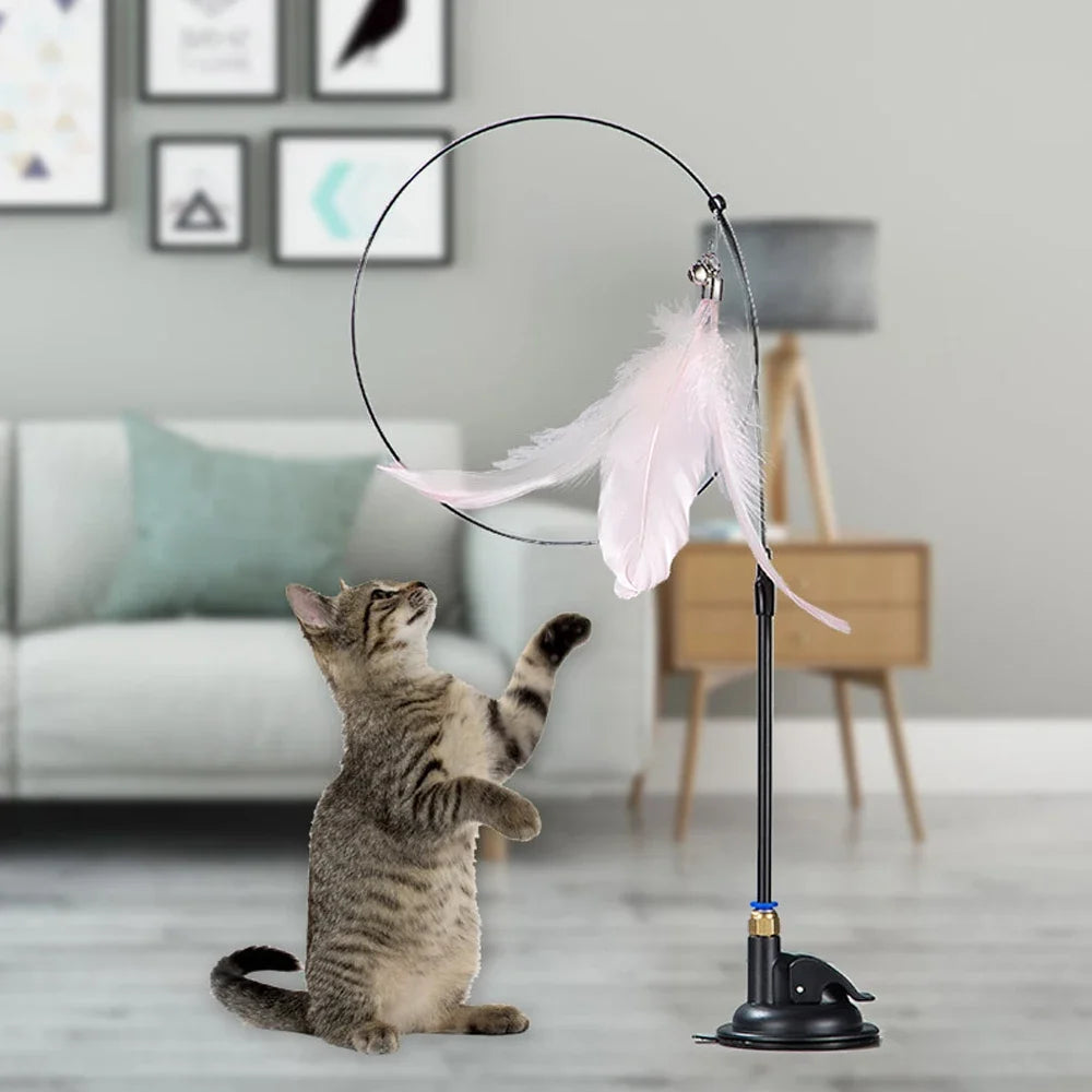 Feather Teasing Cat Toy – Hands-Free Fun with Strong Suction Base