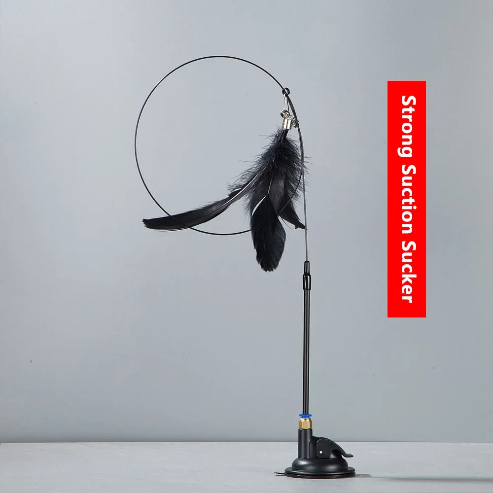 Feather Teasing Cat Toy – Hands-Free Fun with Strong Suction Base