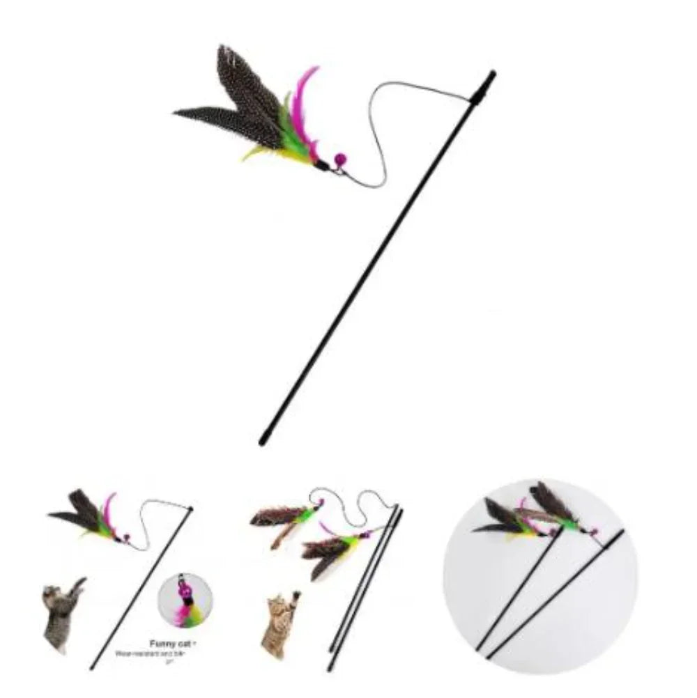 Interactive Cat Feather Wand Toy with Bell & Refills