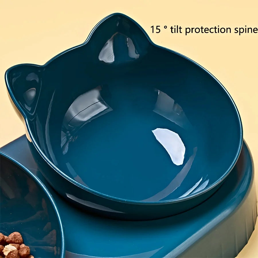 3-in-1 Cat Bowl Set – Tilted Food & Water Feeder with Gravity Bottle