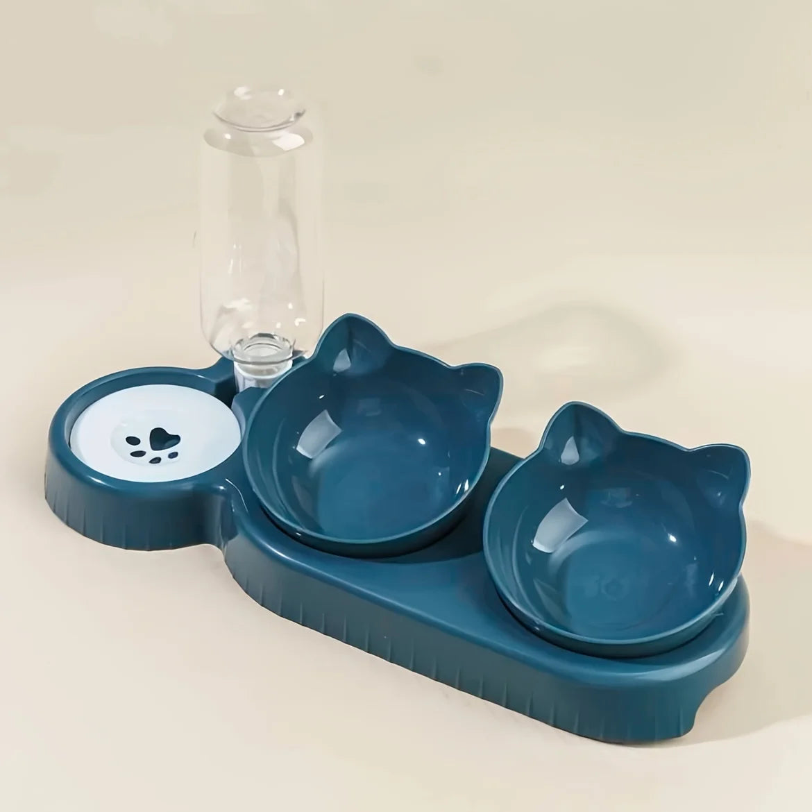 3-in-1 Cat Bowl Set – Tilted Food & Water Feeder with Gravity Bottle