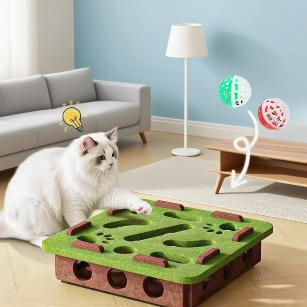 DIY Cat Puzzle Maze – Interactive Felt Box with Bell Ball