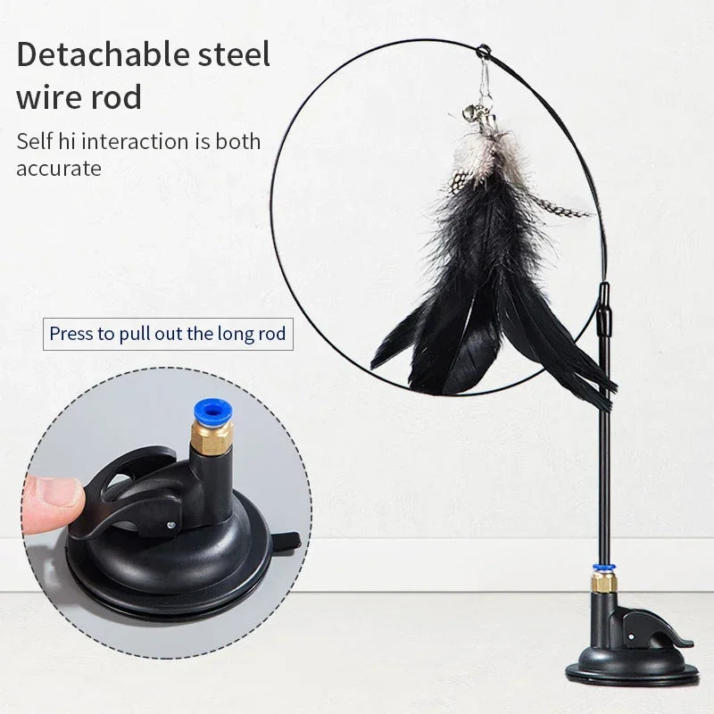 Feather Teasing Cat Toy – Hands-Free Fun with Strong Suction Base