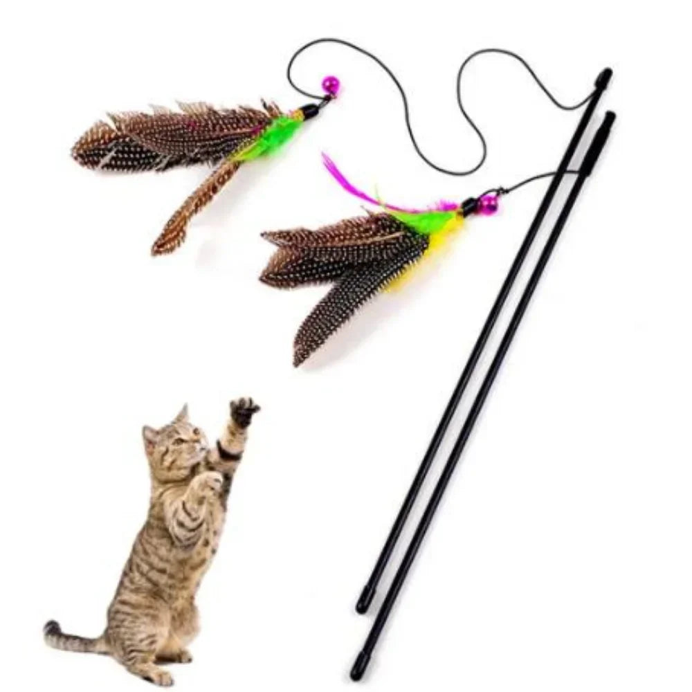 Interactive Cat Feather Wand Toy with Bell & Refills