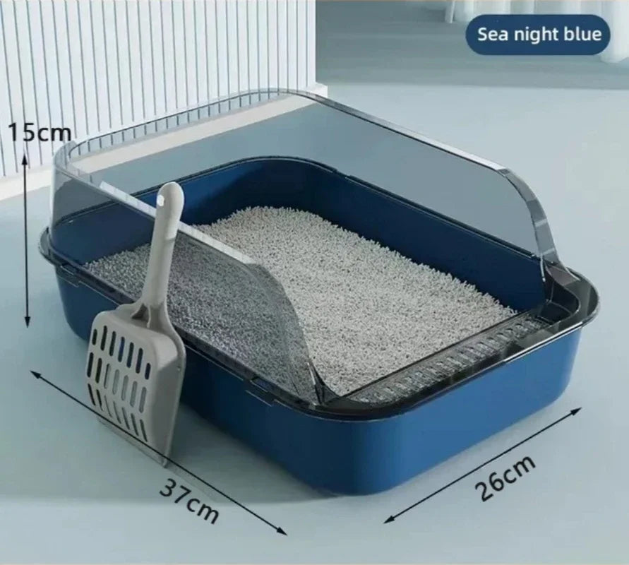Semi-Enclosed Cat Litter Box  Splashproof, Easy-Clean