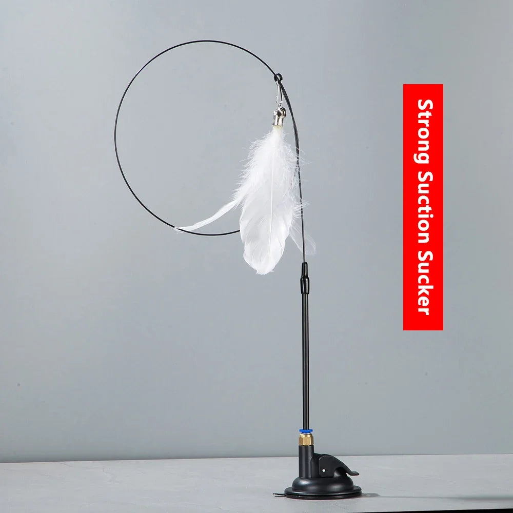 Feather Teasing Cat Toy – Hands-Free Fun with Strong Suction Base