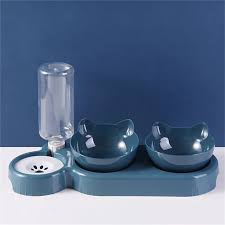 3-in-1 Cat Bowl Set – Tilted Food & Water Feeder with Gravity Bottle